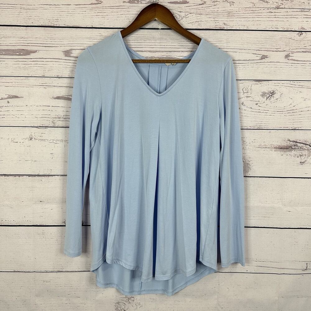 Soft Surroundings Shirt Top Women Medium Blue‎ Tunic Vneck Flowy Layered Stretch